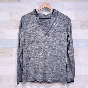 Under Armour Tech Twist Hoodie Tee Heather Gray Long Sleeve Womens Small
